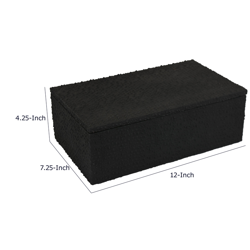 Suzie Decorative Box- Lid and Storage- Textured Black Resin 12 Inch