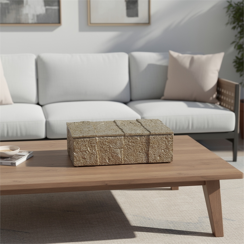 Suzie Decorative Storage Box with Panel Designed Lid- Bronze Resin