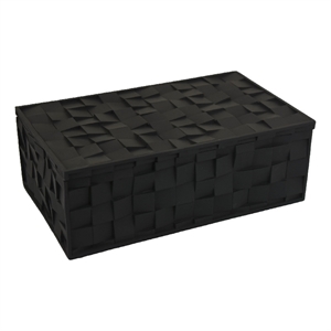 Suzie Decorative Box with Lid for Storage- Black Woven Texture Resin