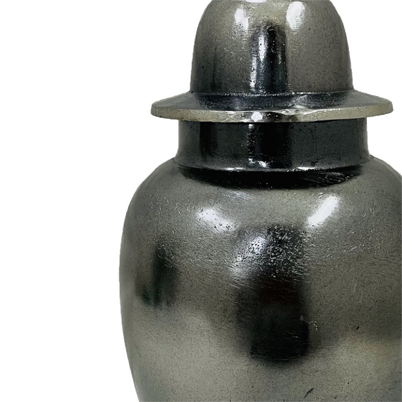 Anila Traditional Temple Jar with Dome Lid- Black Chrome Metal 21 Inch