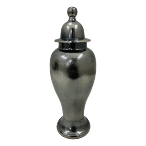 Anila Traditional Temple Jar with Dome Lid- Black Chrome Metal 21 Inch