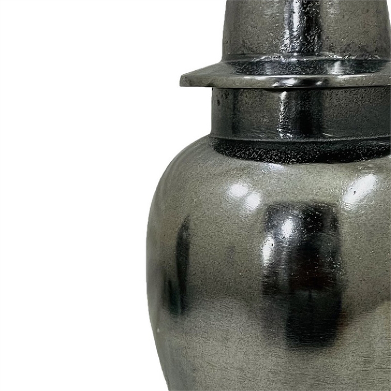 Anila Traditional Temple Jar with Dome Lid- Black Chrome Metal 17 Inch