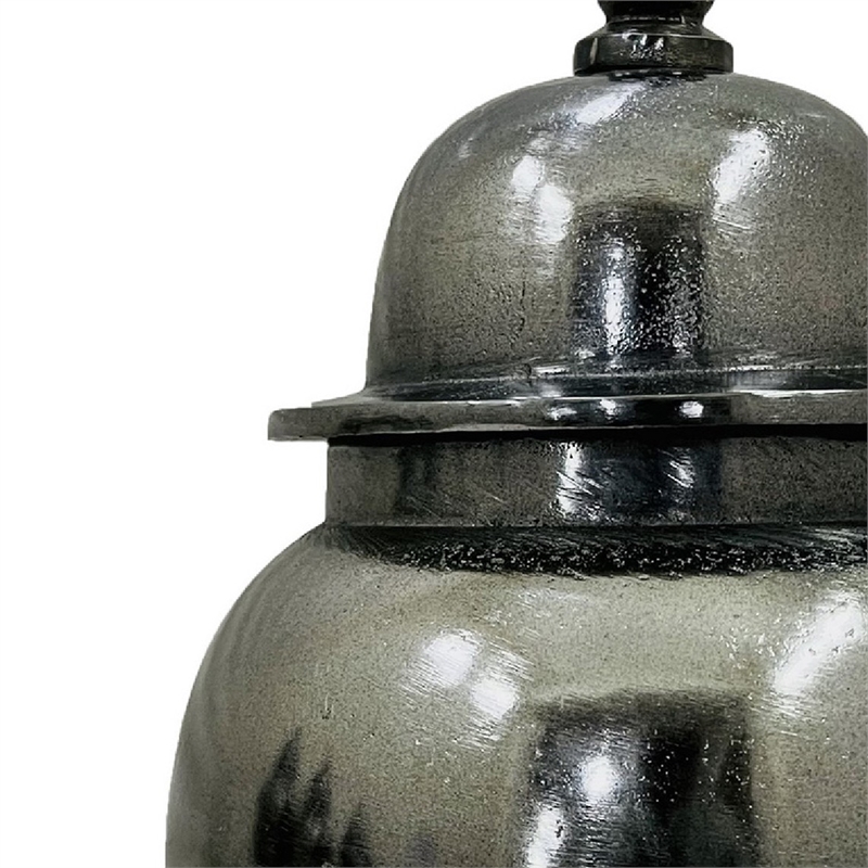 Anila Traditional Temple Jar with Dome Lid- Black Chrome Metal 21 Inch
