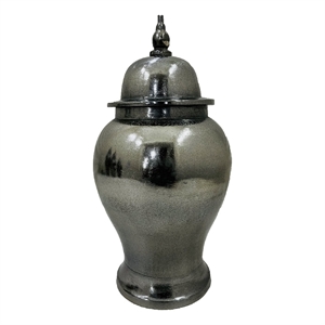 Anila Traditional Temple Jar with Dome Lid- Black Chrome Metal 21 Inch