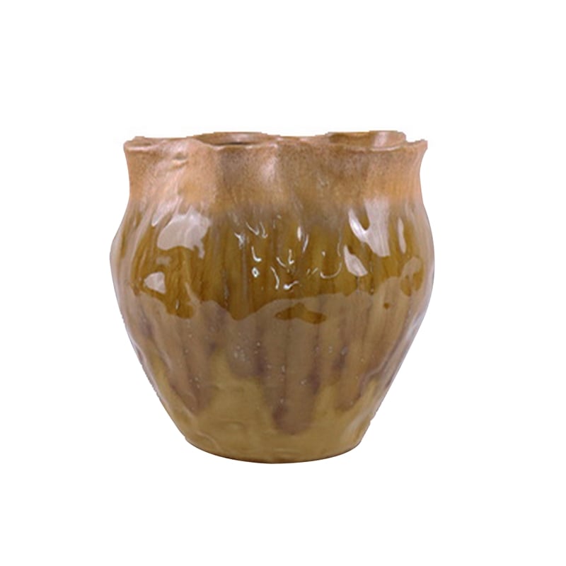 Ashly Decorative Planter with Scalloped Rim- Yellow Textured Ceramic 8 Inch