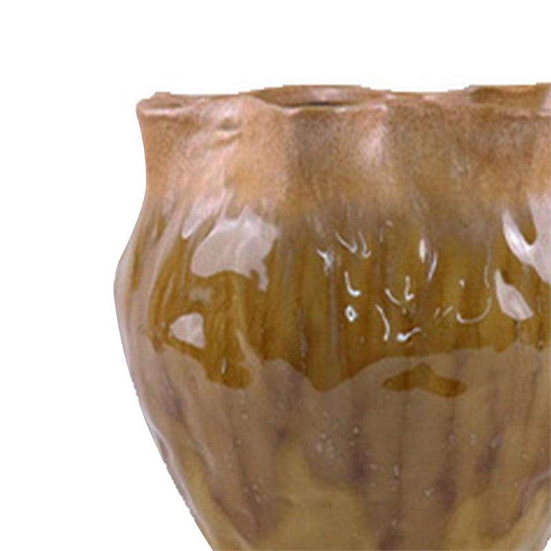 Ashly Decorative Planter with Scalloped Rim- Yellow Textured Ceramic 8 Inch