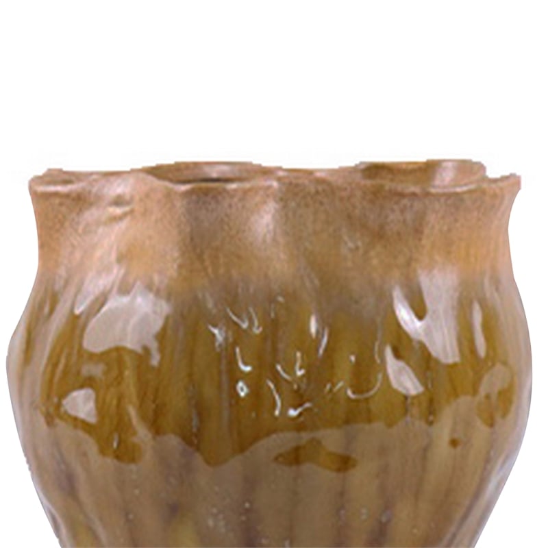 Ashly Decorative Planter with Scalloped Rim- Yellow Textured Ceramic 8 Inch
