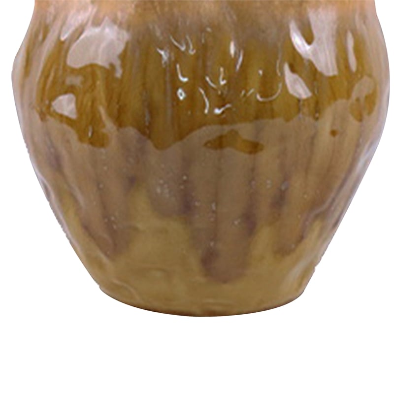 Ashly Decorative Planter with Scalloped Rim- Yellow Textured Ceramic 8 Inch