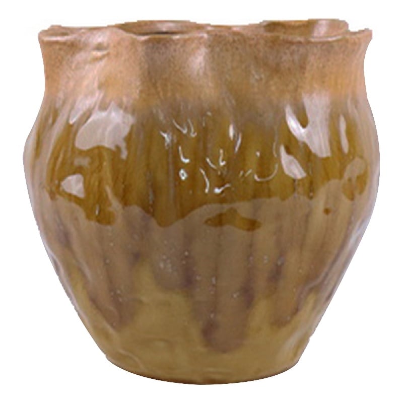 Ashly Decorative Planter with Scalloped Rim- Yellow Textured Ceramic 8 Inch