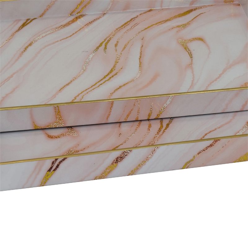 Hamza Rectangular Tray- Set of 2- Pink-Gold Marble Finish Polyurethane