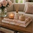Hamza Rectangular Tray- Set of 2- Pink-Gold Marble Finish Polyurethane