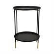 Two-Tier Round Side Table with Tray Shelves Accent- Black Metal 24 Inch