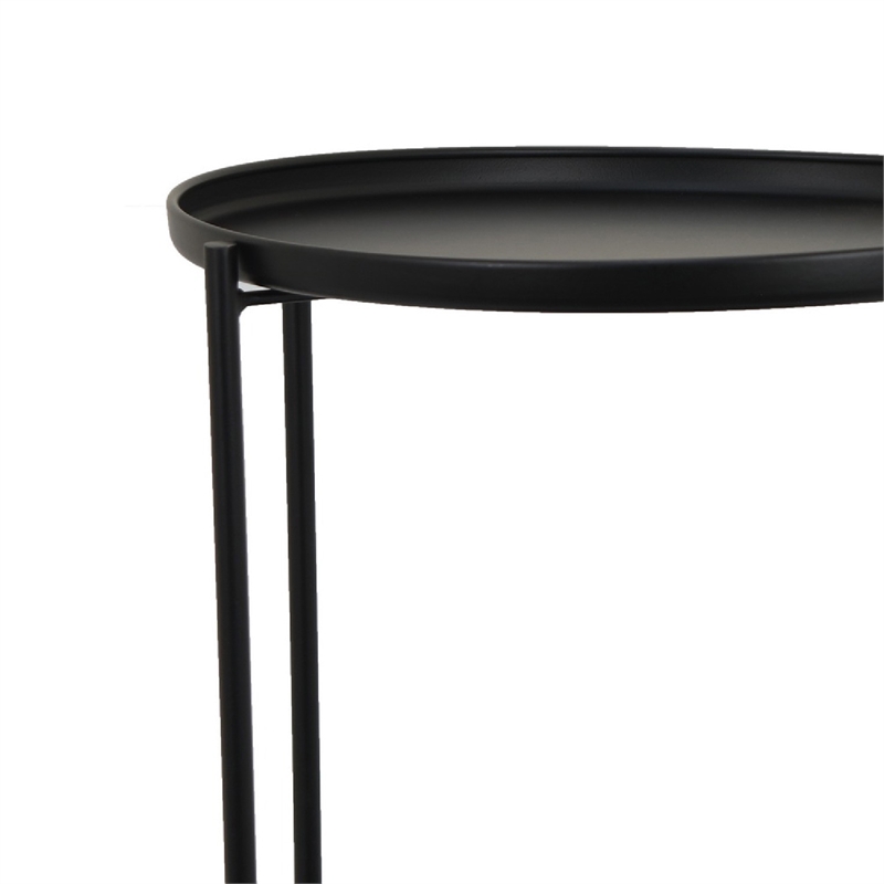 Two-Tier Round Side Table with Tray Shelves Accent- Black Metal 24 Inch