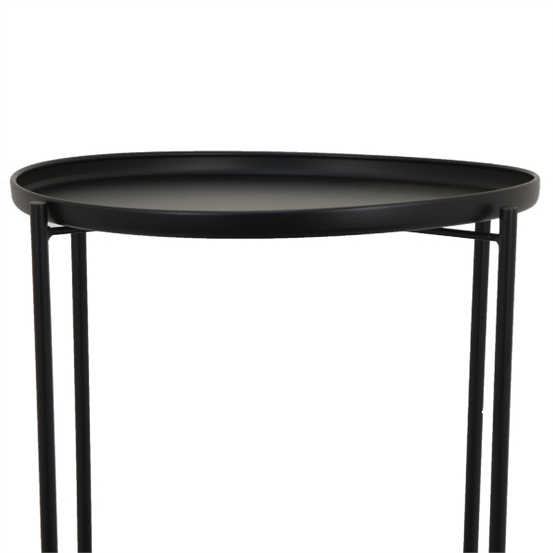 Two-Tier Round Side Table with Tray Shelves Accent- Black Metal 24 Inch