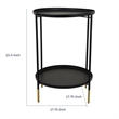 Two-Tier Round Side Table with Tray Shelves Accent- Black Metal 24 Inch