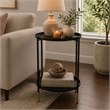 Two-Tier Round Side Table with Tray Shelves Accent- Black Metal 24 Inch