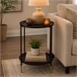 Two-Tier Round Side Table with Tray Shelves Accent- Black Metal 24 Inch