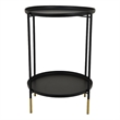 Two-Tier Round Side Table with Tray Shelves Accent- Black Metal 24 Inch