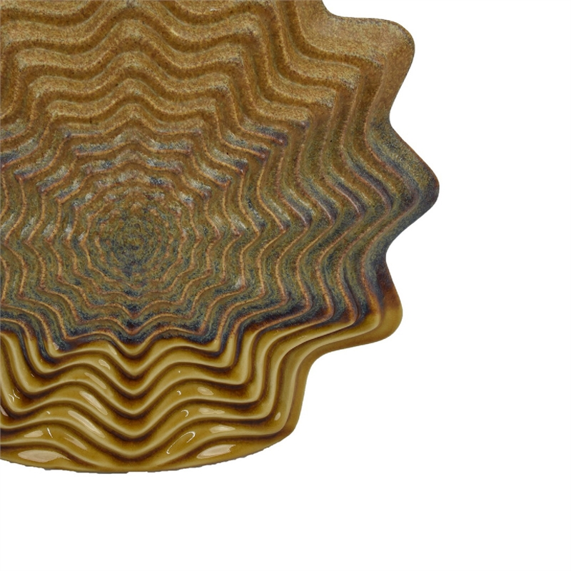 Modern Vase with Wavy Sculptural Design- Brown Textured Ceramic 12 Inch