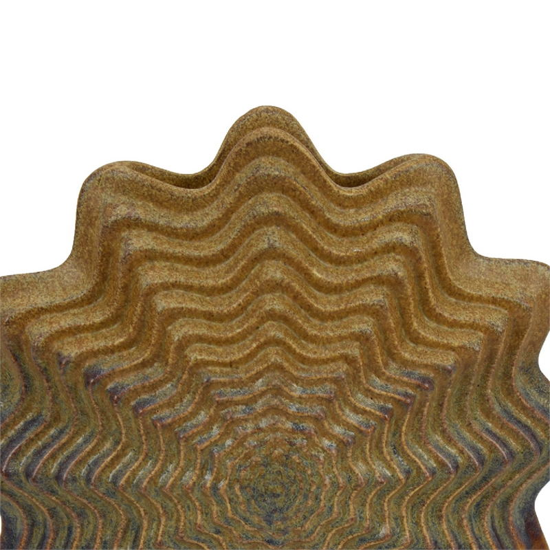 Modern Vase with Wavy Sculptural Design- Brown Textured Ceramic 12 Inch