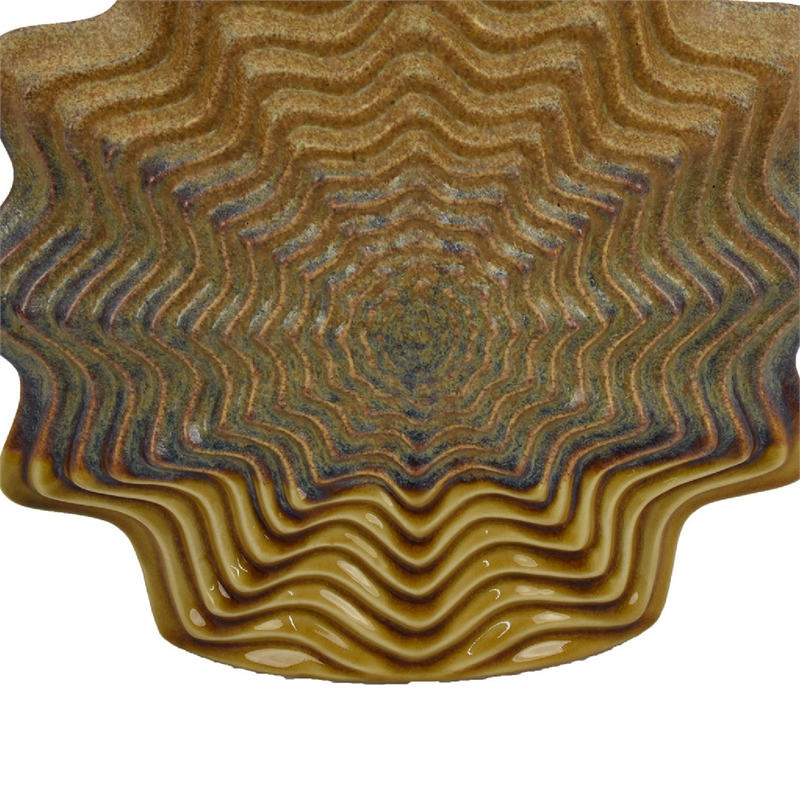 Modern Vase with Wavy Sculptural Design- Brown Textured Ceramic 12 Inch