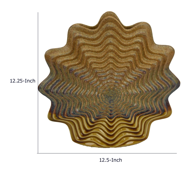 Modern Vase with Wavy Sculptural Design- Brown Textured Ceramic 12 Inch