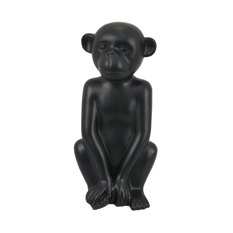 Decorative Monkey Sculpture in Seated Pose- Matte Black Ceramic 12 Inch