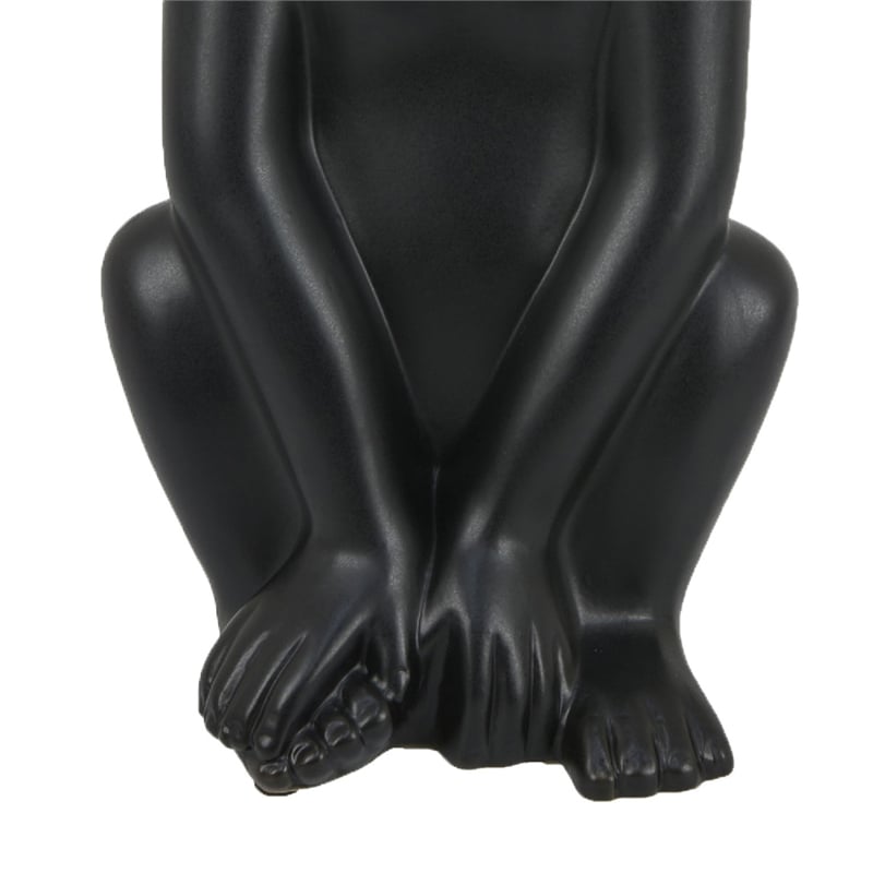 Decorative Monkey Sculpture in Seated Pose- Matte Black Ceramic 12 Inch