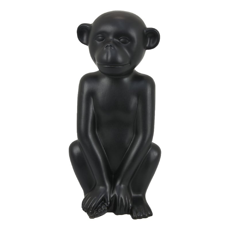 Decorative Monkey Sculpture in Seated Pose- Matte Black Ceramic 12 Inch