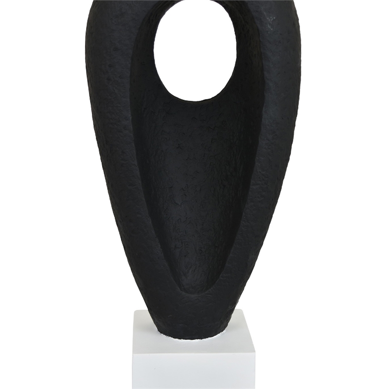 Decorative Tabletop Accent- White Marble Base- Black Teardrop- 18 Inch