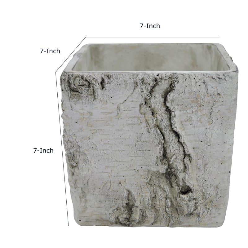Outdoor Decorative Planter- Faux Bois Textured Terracotta- 7 Inch Gray