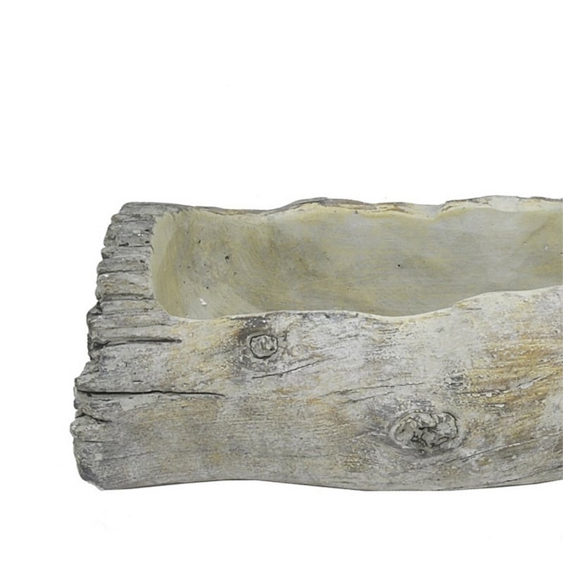 Decorative Faux Log Planter- Driftwood Style Terracotta- 13 Inch Gray