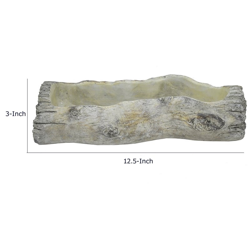 Decorative Faux Log Planter- Driftwood Style Terracotta- 13 Inch Gray