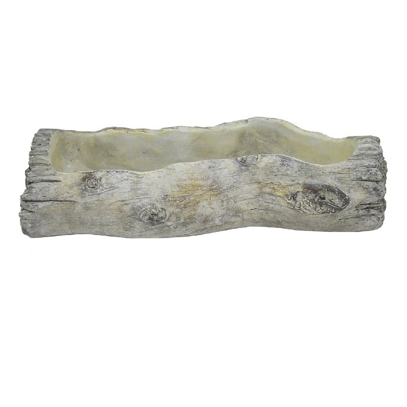Decorative Faux Log Planter- Driftwood Style Terracotta- 13 Inch Gray