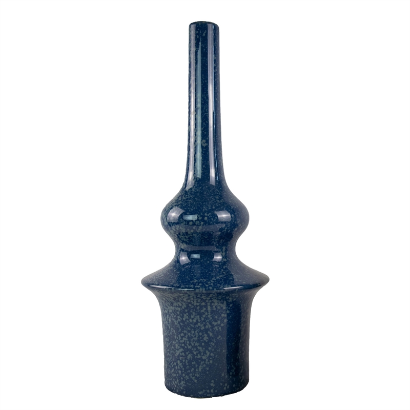 Fea Decorative Flower Vase- Narrow Mouth- Turned Blue Ceramic- 21 Inch