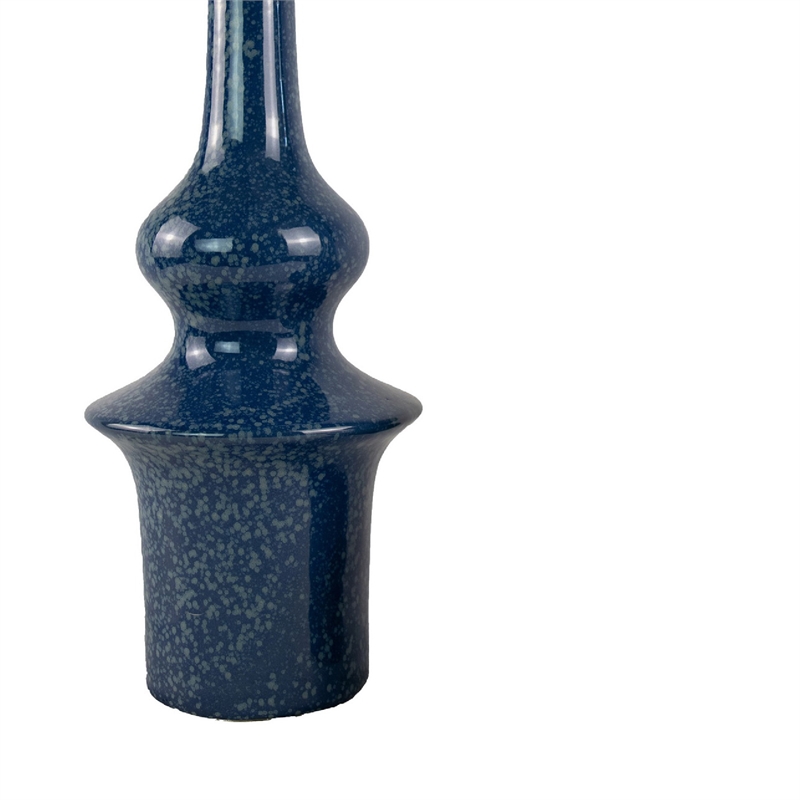 Fea Decorative Flower Vase- Narrow Mouth- Turned Blue Ceramic- 21 Inch