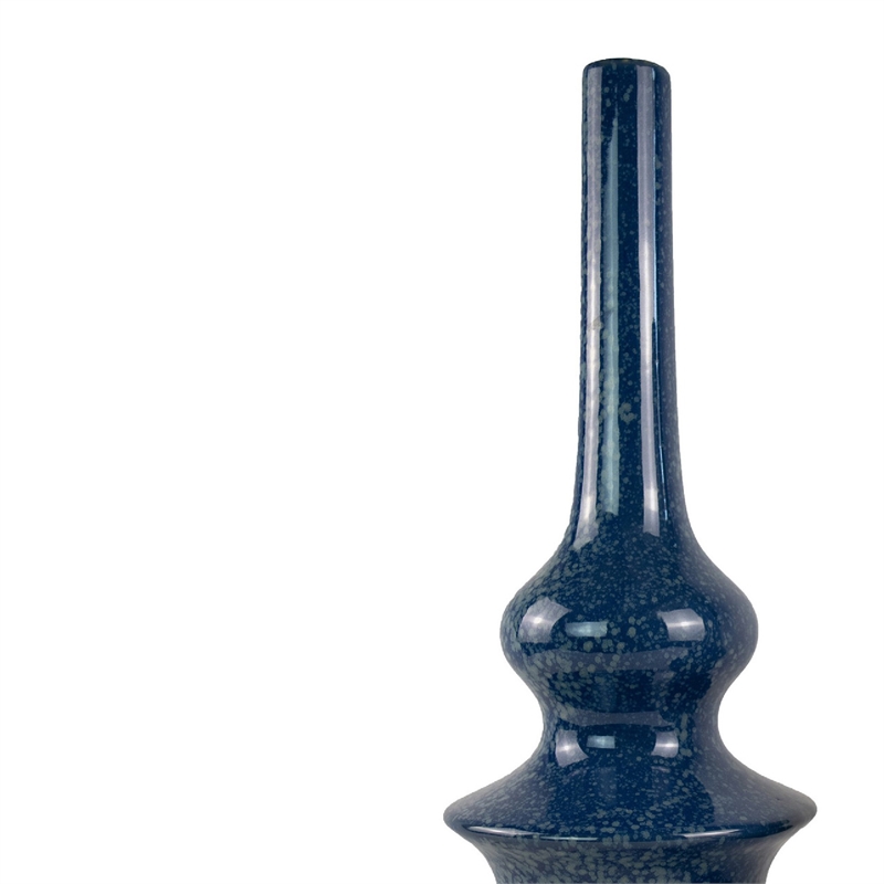 Fea Decorative Flower Vase- Narrow Mouth- Turned Blue Ceramic- 21 Inch