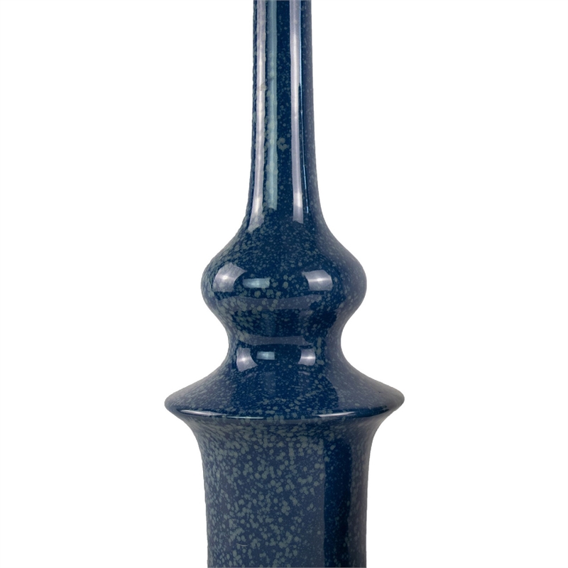 Fea Decorative Flower Vase- Narrow Mouth- Turned Blue Ceramic- 21 Inch