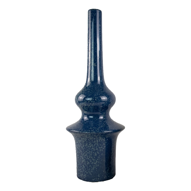 Fea Decorative Flower Vase- Narrow Mouth- Turned Blue Ceramic- 21 Inch