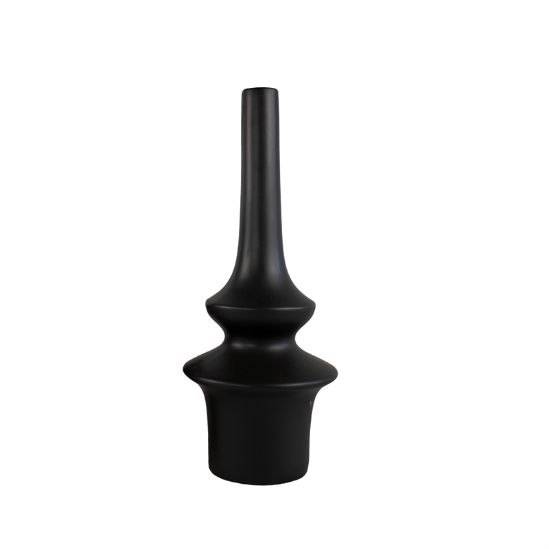 Fea Decorative Flower Vase- Narrow Mouth- Turned Black Ceramic- 17 Inch