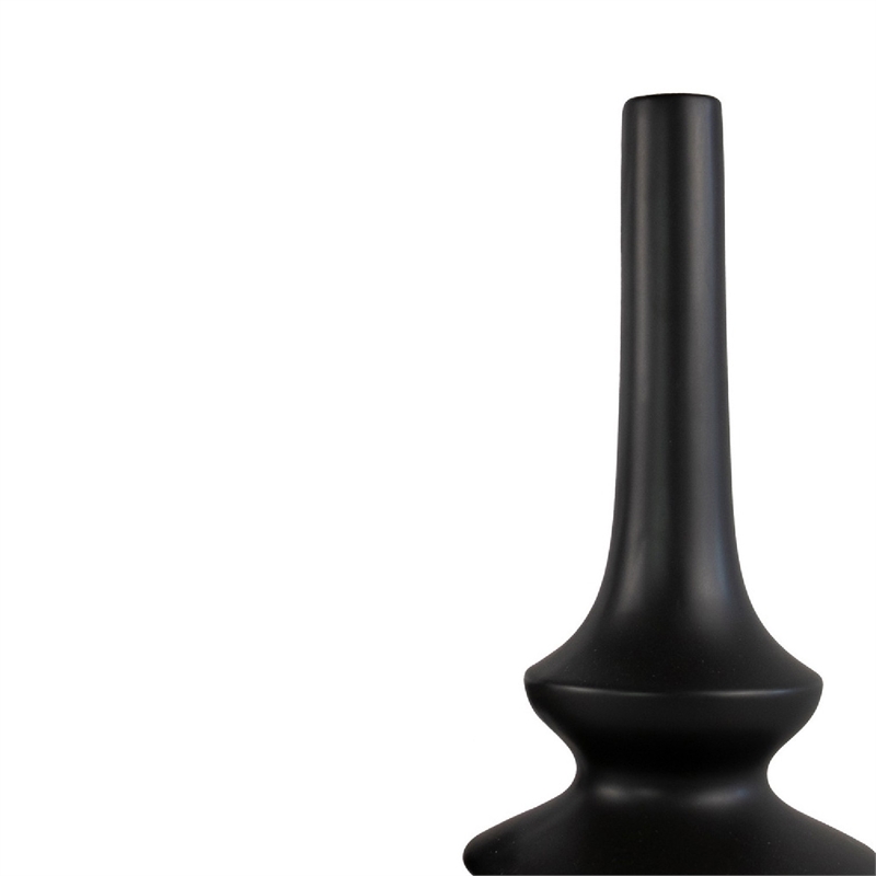 Fea Decorative Flower Vase- Narrow Mouth- Turned Black Ceramic- 17 Inch