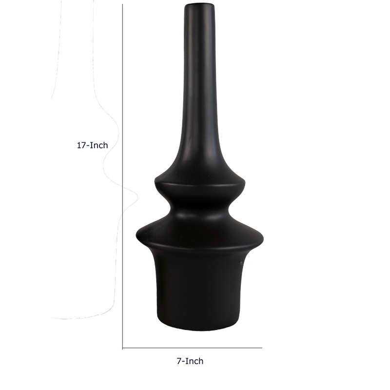 Fea Decorative Flower Vase- Narrow Mouth- Turned Black Ceramic- 17 Inch