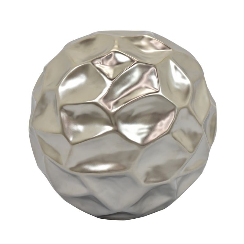 Decorative Accent Sculpture Orb- Faceted Glam Silver Ceramic- 9 Inch
