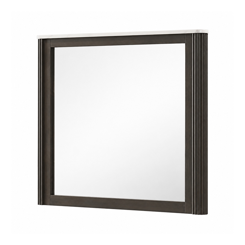 Lim Dresser Mirror- Dark Walnut Brown- Faux Marble- 39x45 Fluted Frame