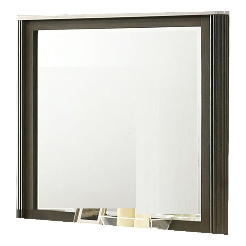 Lim Dresser Mirror- Dark Walnut Brown- Faux Marble- 39x45 Fluted Frame
