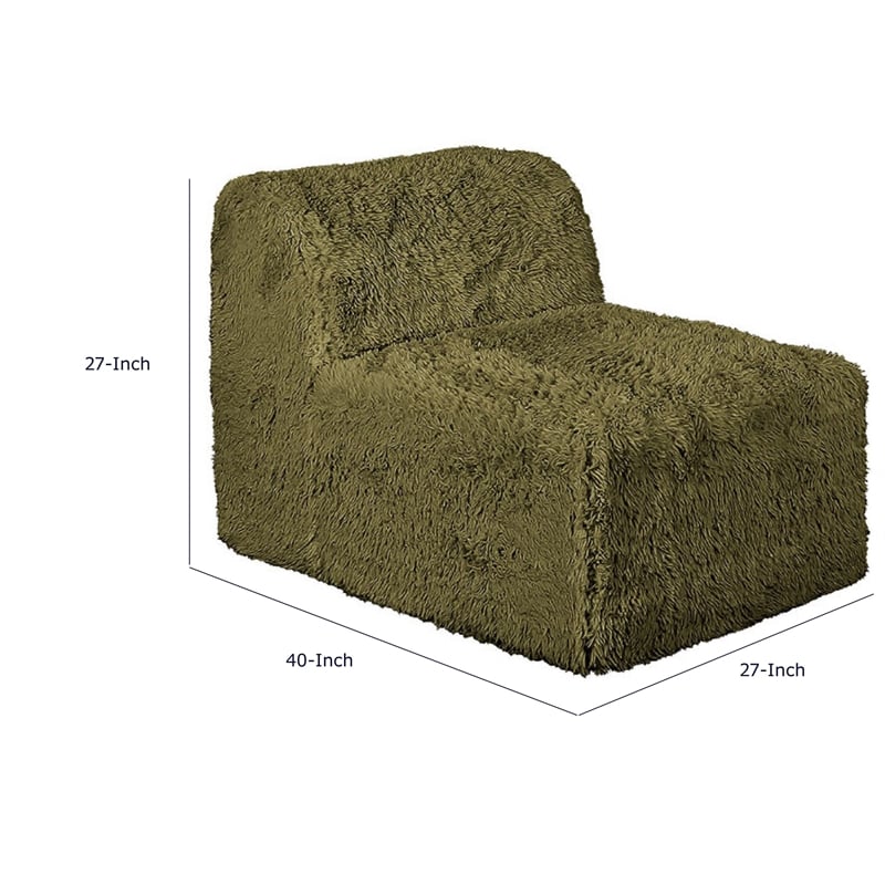 Appi Modular Armless Chair- Compressed Foam Fill Olive Green Faux Fur