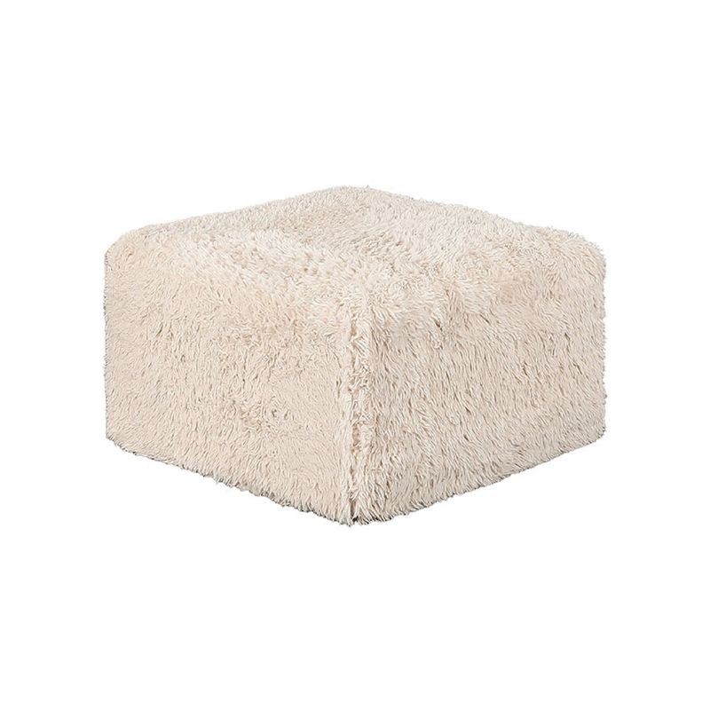 Appi Modular Square Ottoman- Compressed Foam- Sand Beige Faux Fur 27 Inch