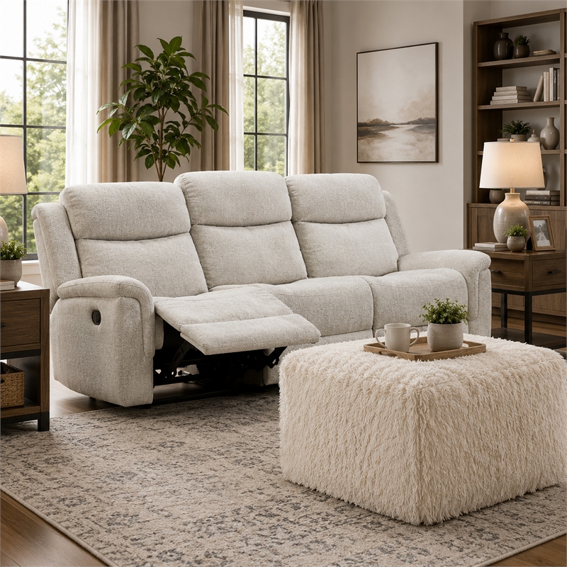 Appi Modular Square Ottoman- Compressed Foam- Sand Beige Faux Fur 27 Inch