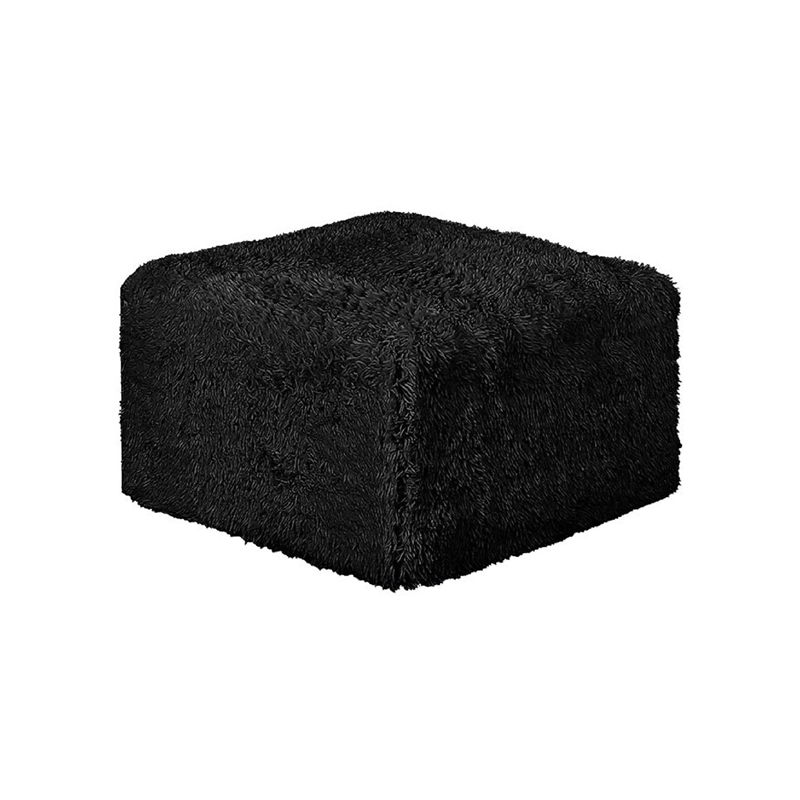 Appi Modular Square Ottoman- Compressed Foam- Black Faux Fur 27 Inch