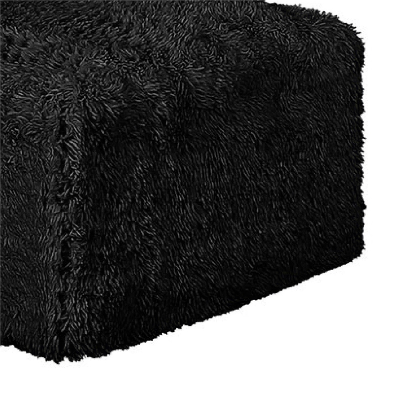 Appi Modular Square Ottoman- Compressed Foam- Black Faux Fur 27 Inch